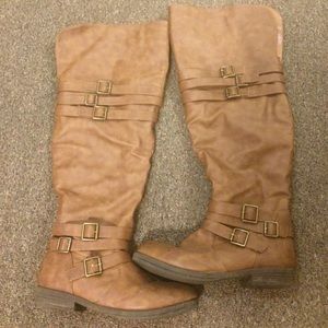 Marbled Brown Knee High Boots