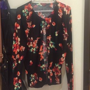 Multicolored Floral Black Cardigan