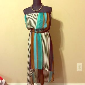 Multi color high low dress with braided belt