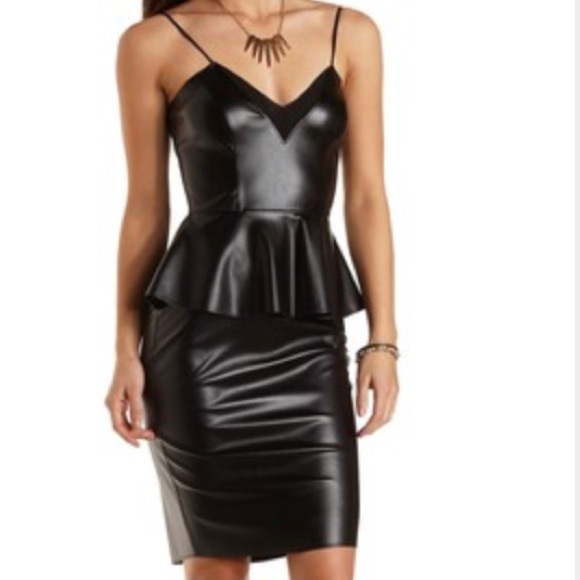 Brand new, With tags. PEPLUM faux leather dress!