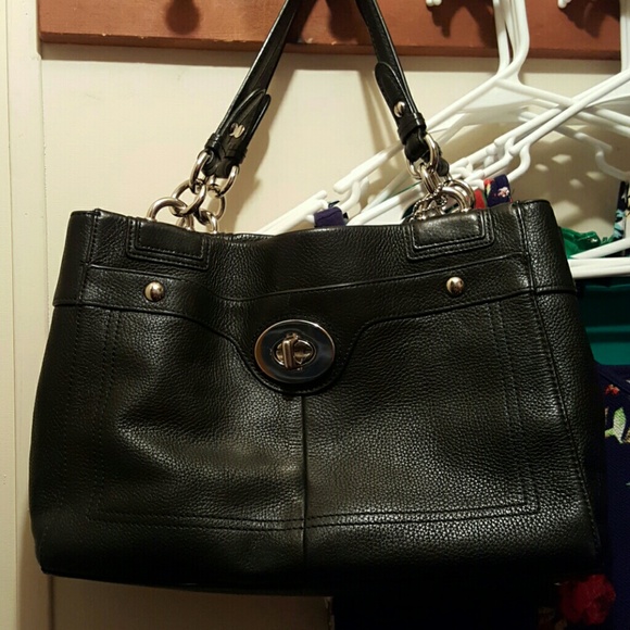 Black leather coach handbag