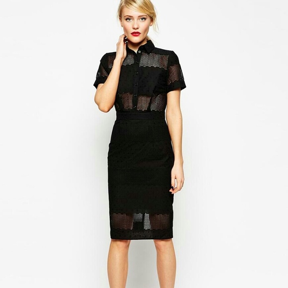 ASOS PREMIUM PENCIL SHIRT DRESS IN BRODERIE
