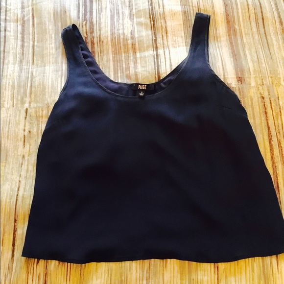 Paige Navy Silk Tank Cropped
