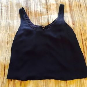 Paige Navy Silk Tank Cropped