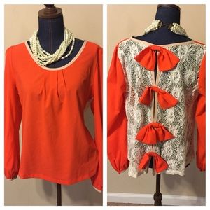 ❤️ HP ❤️ Tangerine blouse with bow & lace back XL