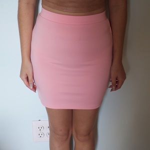 Peachy pink scuba fabric mini skirt from Forever21