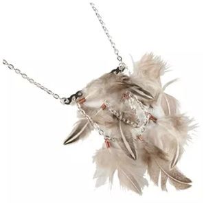 D32 Brown Beige Silver Natural Feather Necklace D32 Brown Beige Silver Natural Feather Necklace