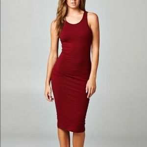 Large BurGundy RACERBACK MIDI BODYCON COTTON DRESS Large BurGundy RACERBACK MIDI BODYCON COTTON DRESS