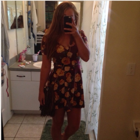 F21 Maroon floral skater dress