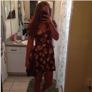 F21 Maroon floral skater dress