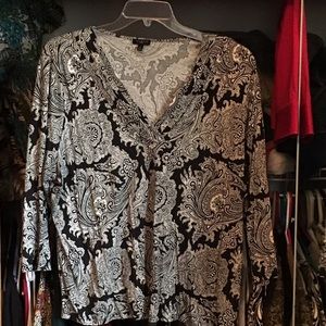 Talbots  cotton black and white paisley top