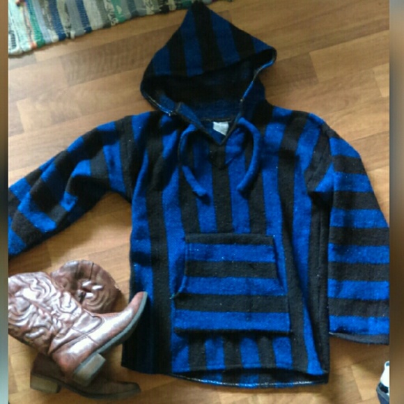 Blue and black poncho