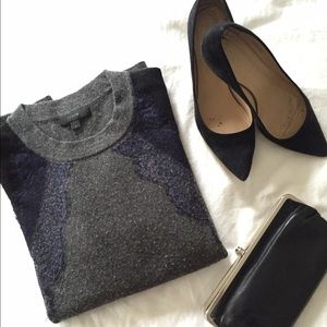 JCrew Lace Detail Sweater Grey and Blue L