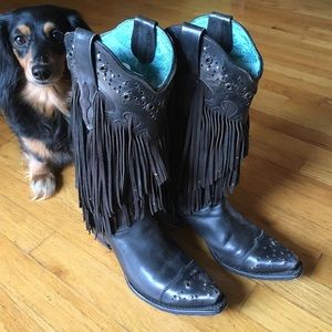 Vintage Corral Black Fringe Cowboy Boots 7.5