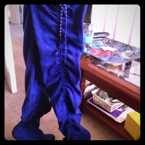 Electric blue thigh high high heel boots