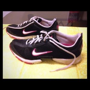 Nike basketball shoes - black, white & hot pink