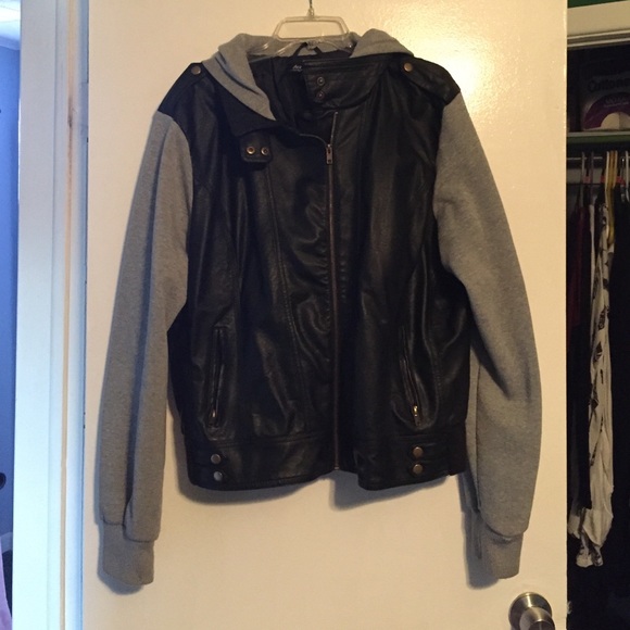 Faux leather sweater moto jacket