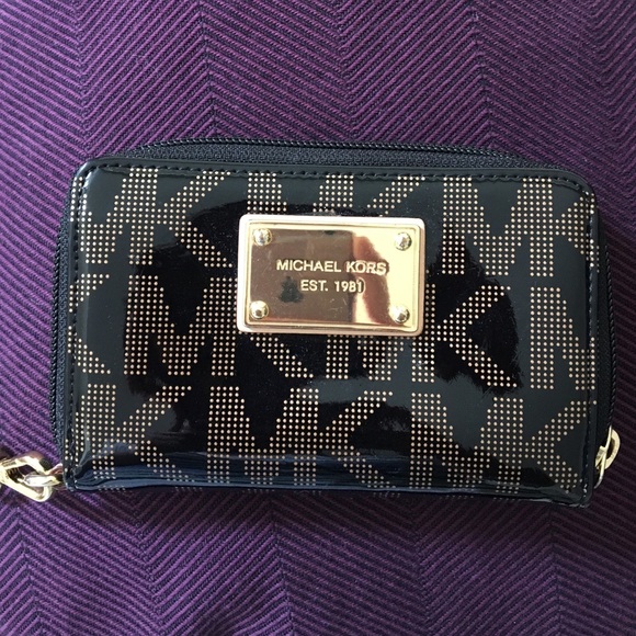Michael Kors Black & Gold Logo Wristlet