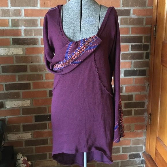 Free People Hi-Low Embroidered Sweater