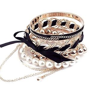 Braided Faux Pearl Bangle Set