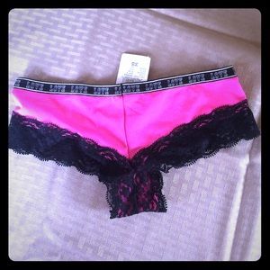 Pink love underwear with black lace NWT xs