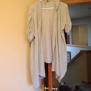 Gray Hooded Open Sweater