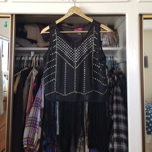 Black Fringe Rhinestone Crop Top