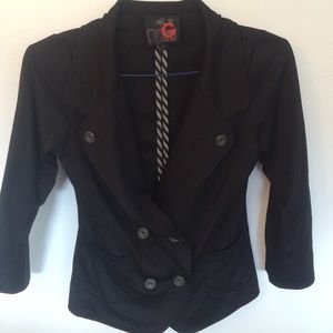 Black blazer, grey/black striped inside