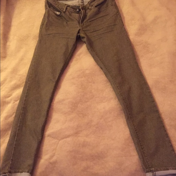Cute Dark Green Grain Jeans
