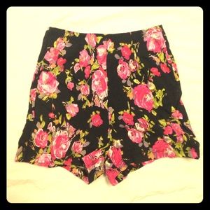 Pink Floral High-Waisted Shorts