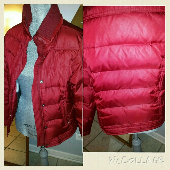 Red puffer Coat.