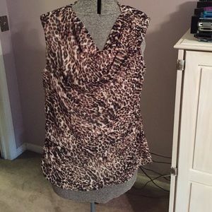 Lined leopard shell with cowl neck