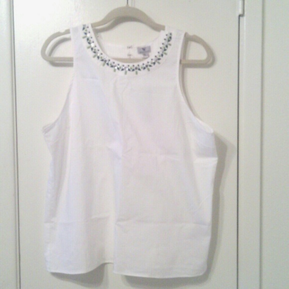 NWT- White tank with jeweled neckline