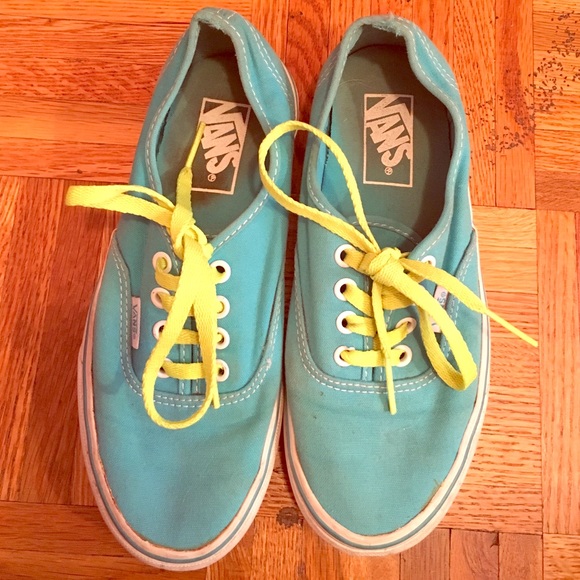 Turquoise Vans with lime green laces