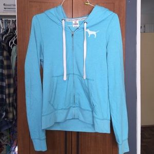 PINK blue and white zip up hoodie!