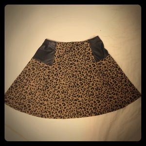 Tan Cheetah Print Skirt with Faux Leather Sides