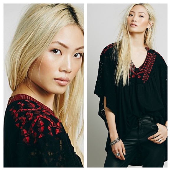 FREE PEOPLE Black Lace Cape Oversized Tunic NWT - Picture 3 of 4