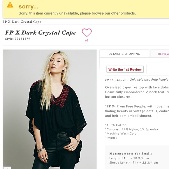 FREE PEOPLE Black Lace Cape Oversized Tunic NWT - Picture 4 of 4