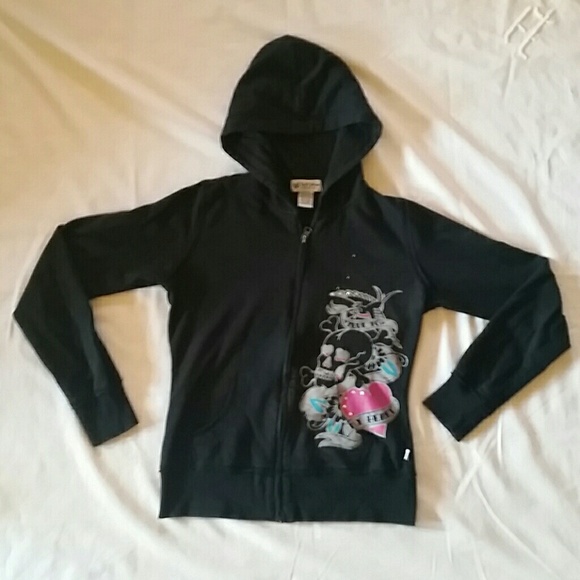 Self Esteem Hoodie Zip Up Black w/skull heart Sz M