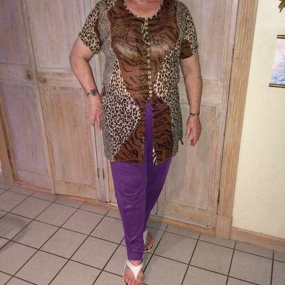 Multi Animal Print Spilt Front/Back Sheer Top
