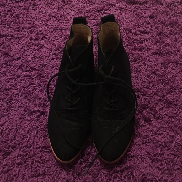 Forever 21 Black Laced Booties with Pink Soles