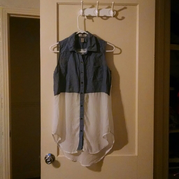 Sheer denim tunic.