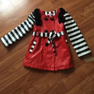 Kids girl Faux leather coat strips red size 10