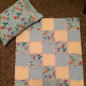 Handmade baby/toddler rag quilt and pillow set