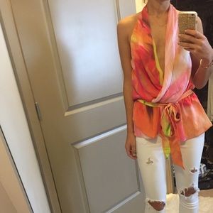 Haute Hippie Print Halter Cowl Top