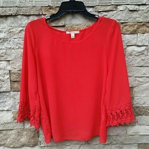 Red designed lace sleeve top