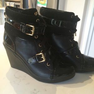 Michael Kors black patent & suede wedge sneaker
