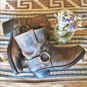 Tan Frye Harness Ankle Boots