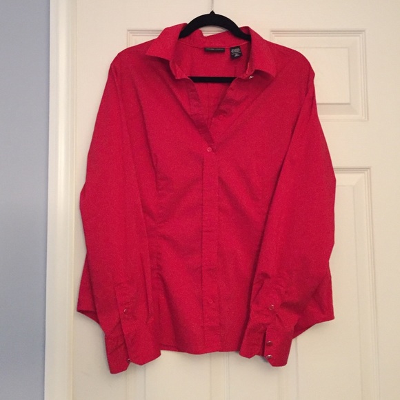 Red Button Down Stretch Shirt, Size XL