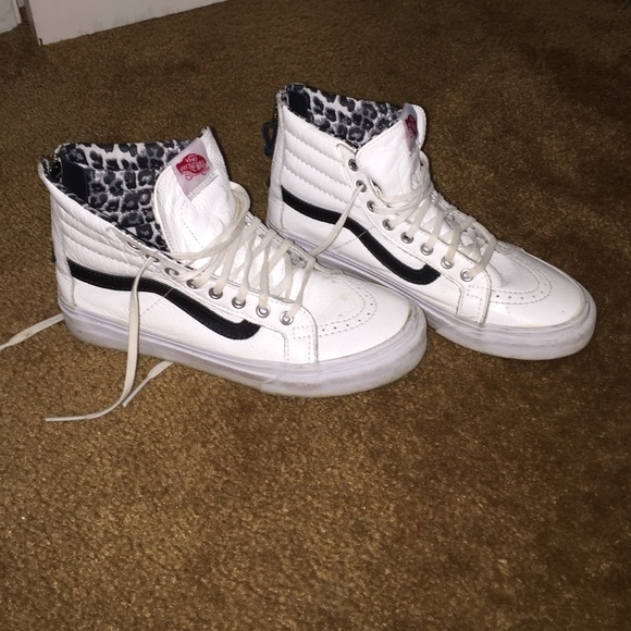 White leather high top vans
